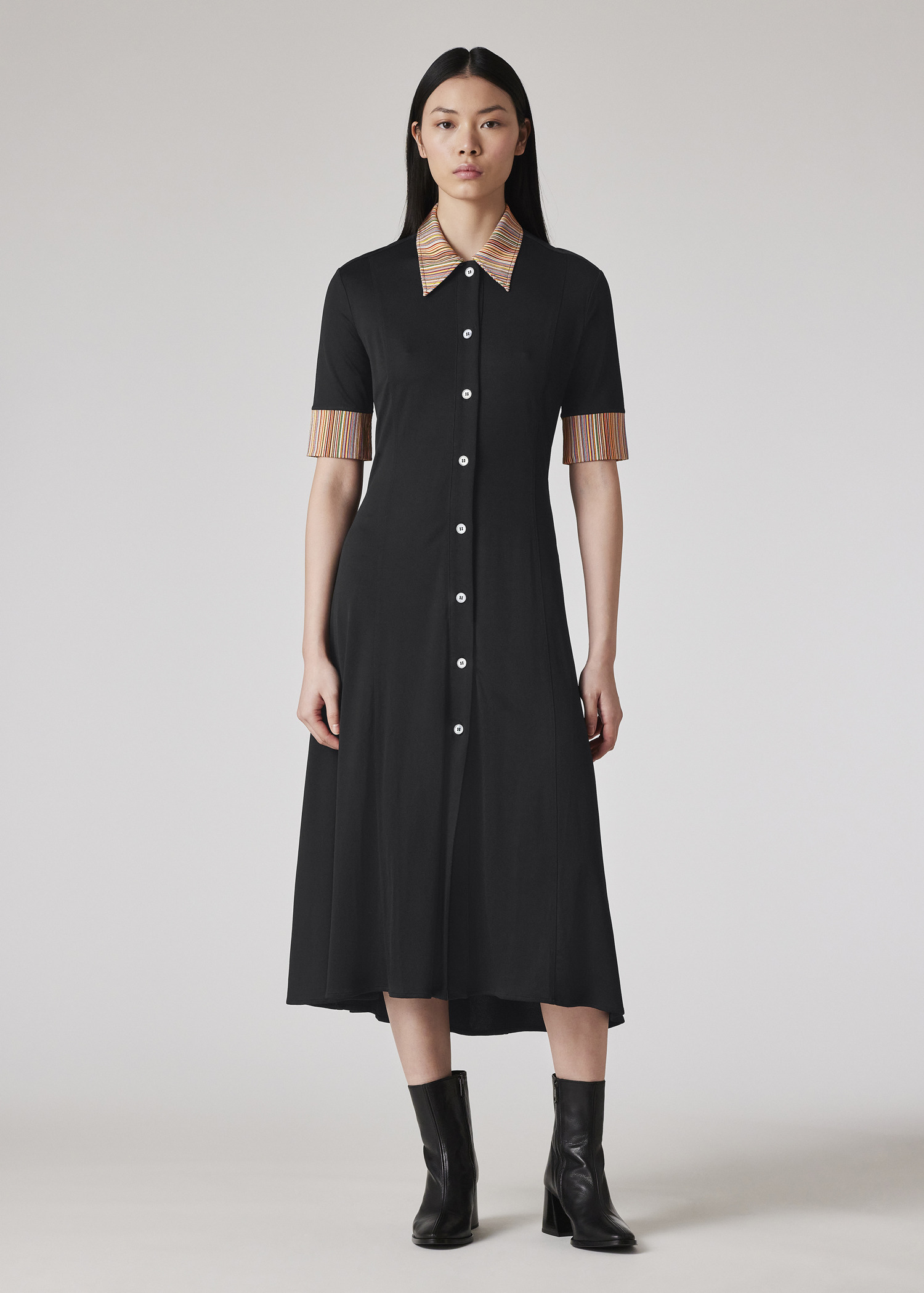 Women's Black 'Signature Stripe' Collar Dress - 3