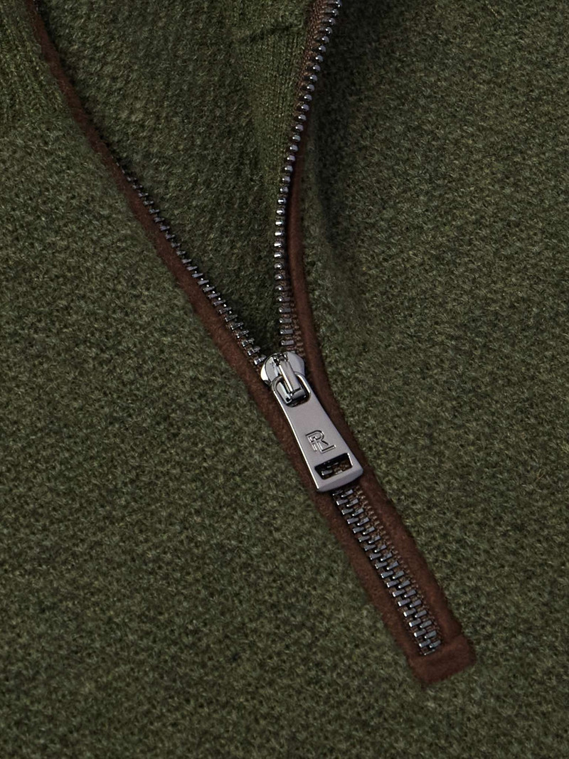 Slim-Fit Suede-Trimmed Cashmere Half-Zip Sweater 4