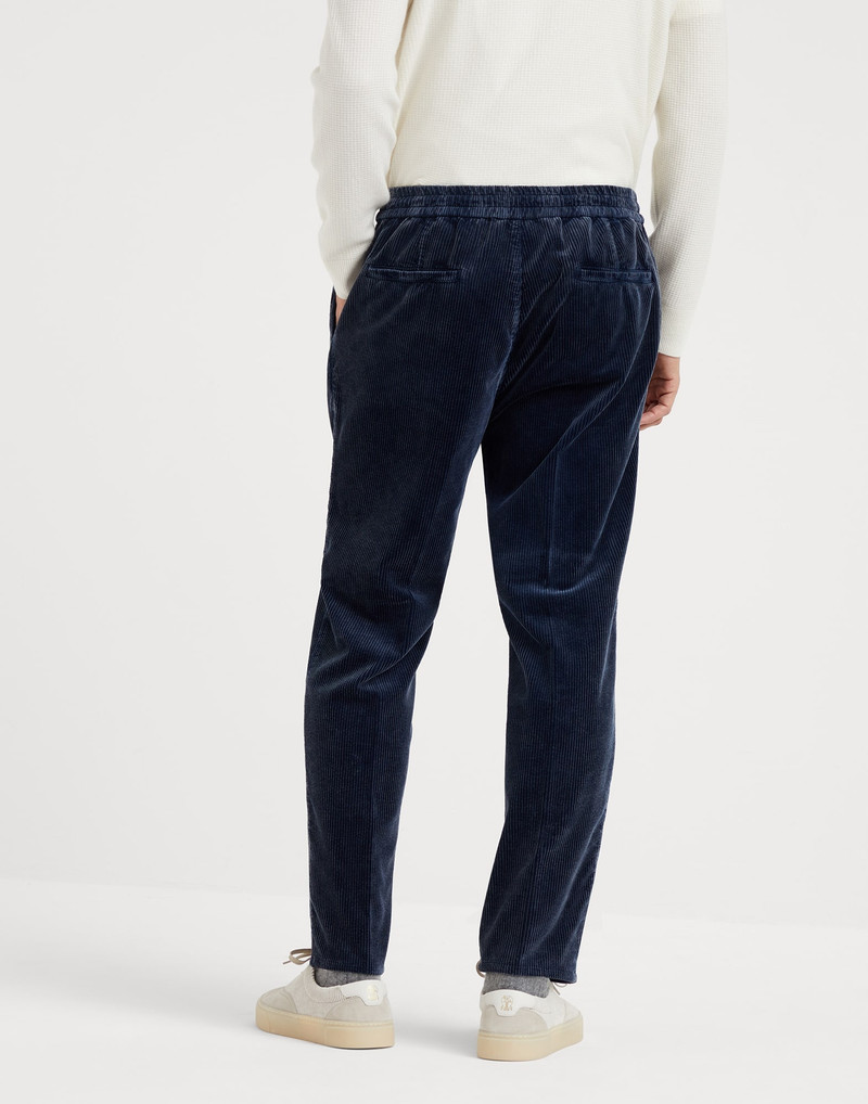 Brunello Cucinelli Garment-dyed leisure fit trousers in cotton corduroy with drawstring and double pleats outlook