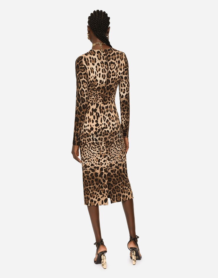 Leopard-print cady dress with long sleeves - 3