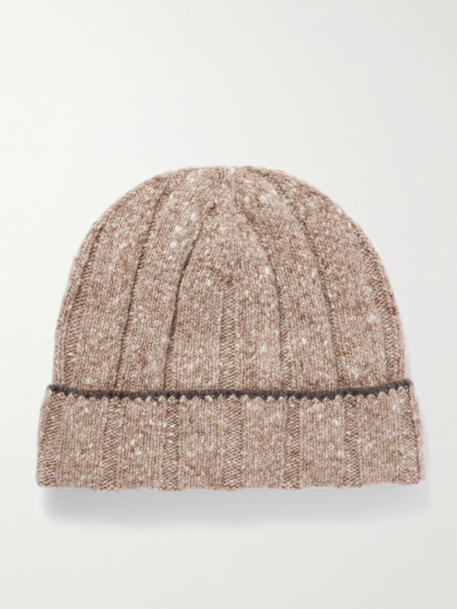 Ribbed Cashmere Beanie Brown - 1