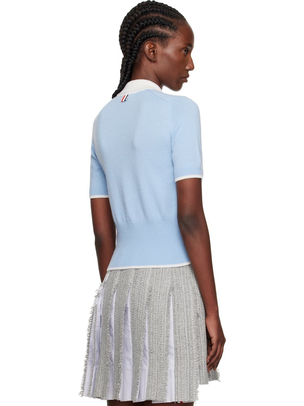 Blue Jersey Stitch Cashmere Polo - 3