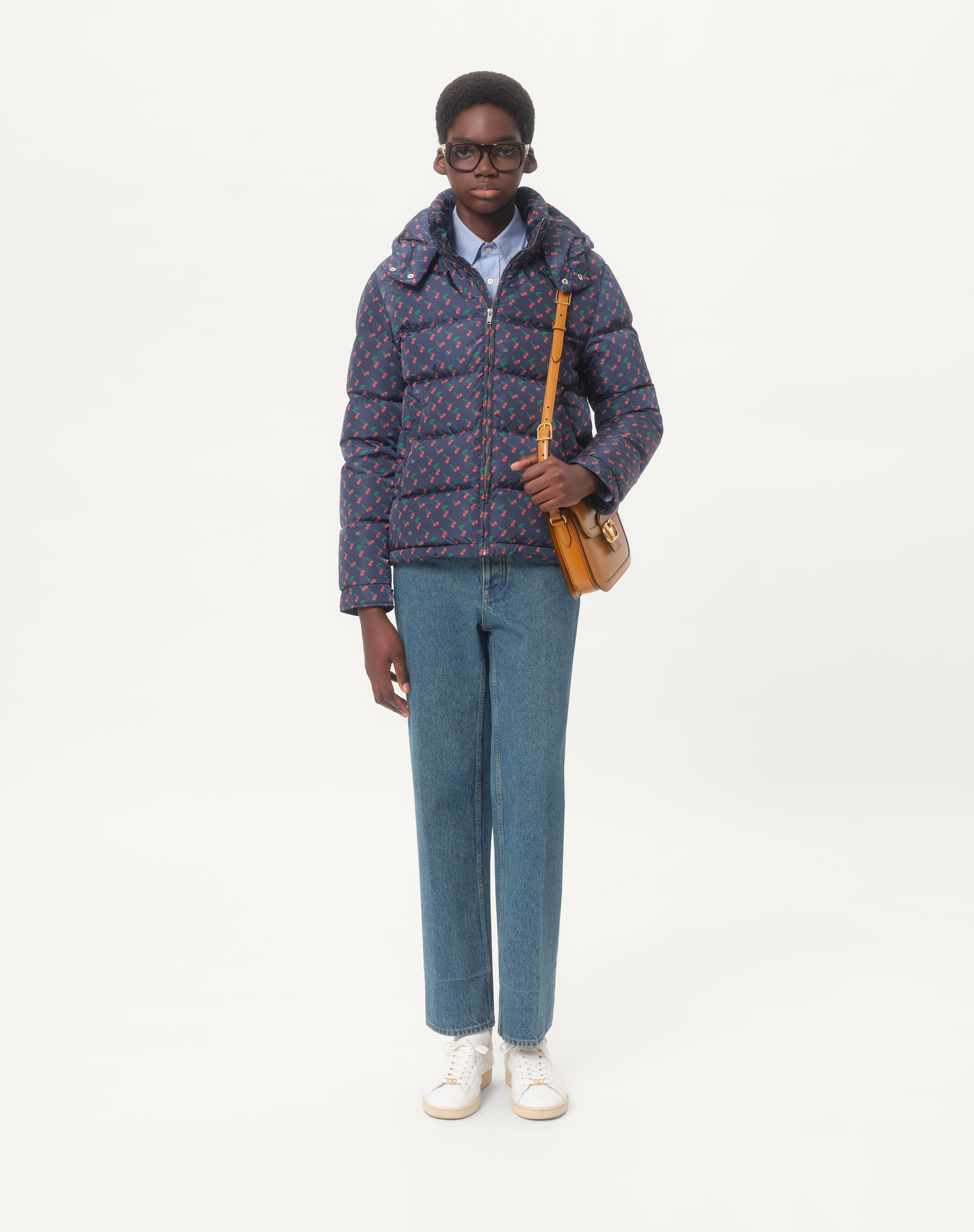 NYLON HOODED DOWN JACKET WITH CHERRYFIC PRINT - 2
