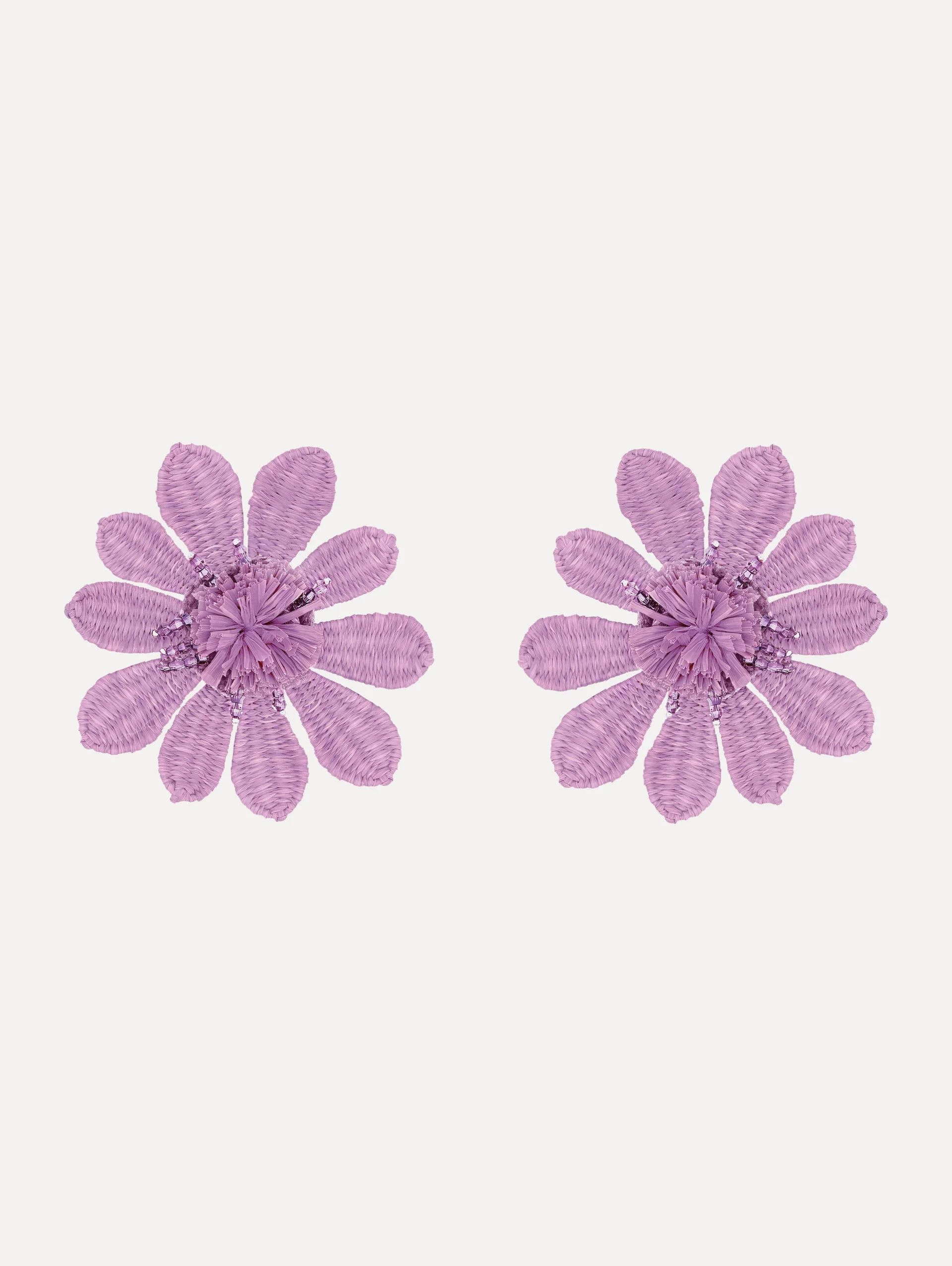 WOVEN RAFFIA FLOWER CLIP-ON EARRINGS - 1