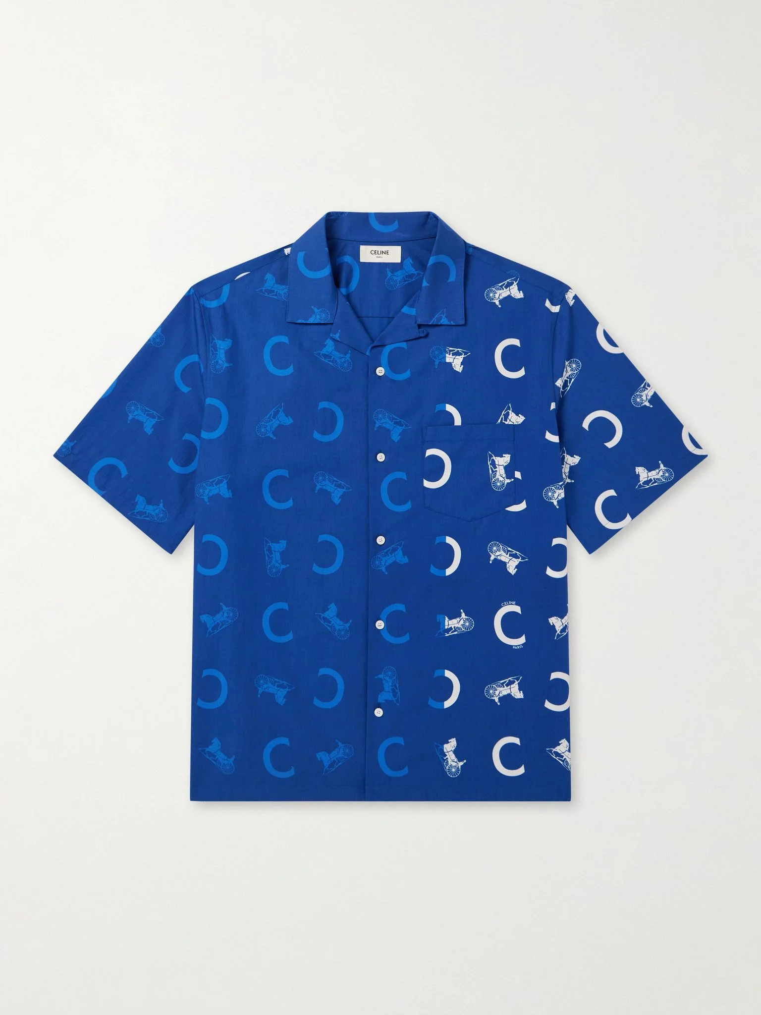 Camp-Collar Logo-Print Cotton-Taffeta Shirt Blue - 1