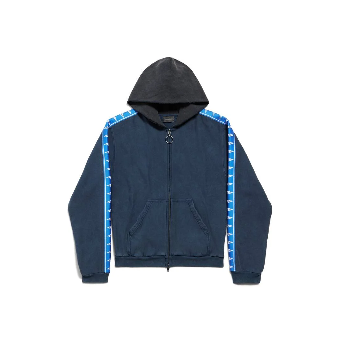 Men's Stripe Patched Hood Zip-up Hoodie in Navy/blue/black - 1