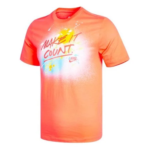 Nike Sportswear Splash Ink Alphabet Printing Sports Short Sleeve Orange DJ5361-840 - 1