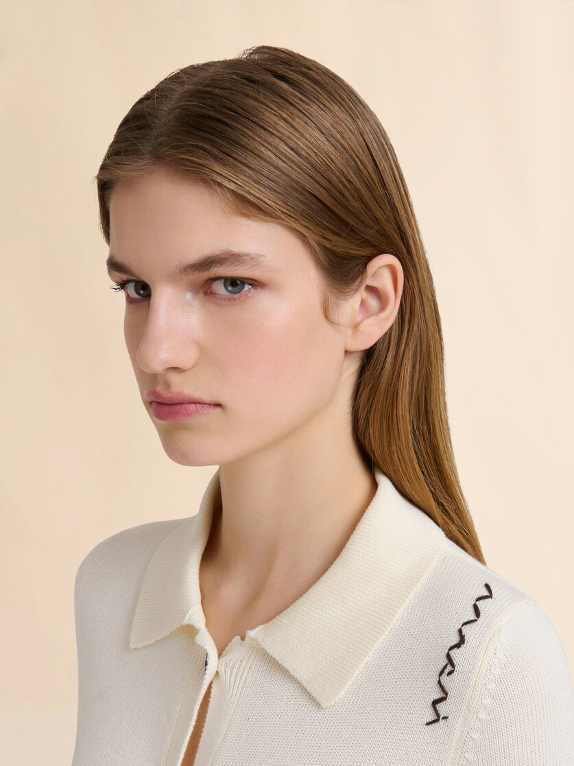 CREAM COTTON COLLARED CARDIGAN - 4