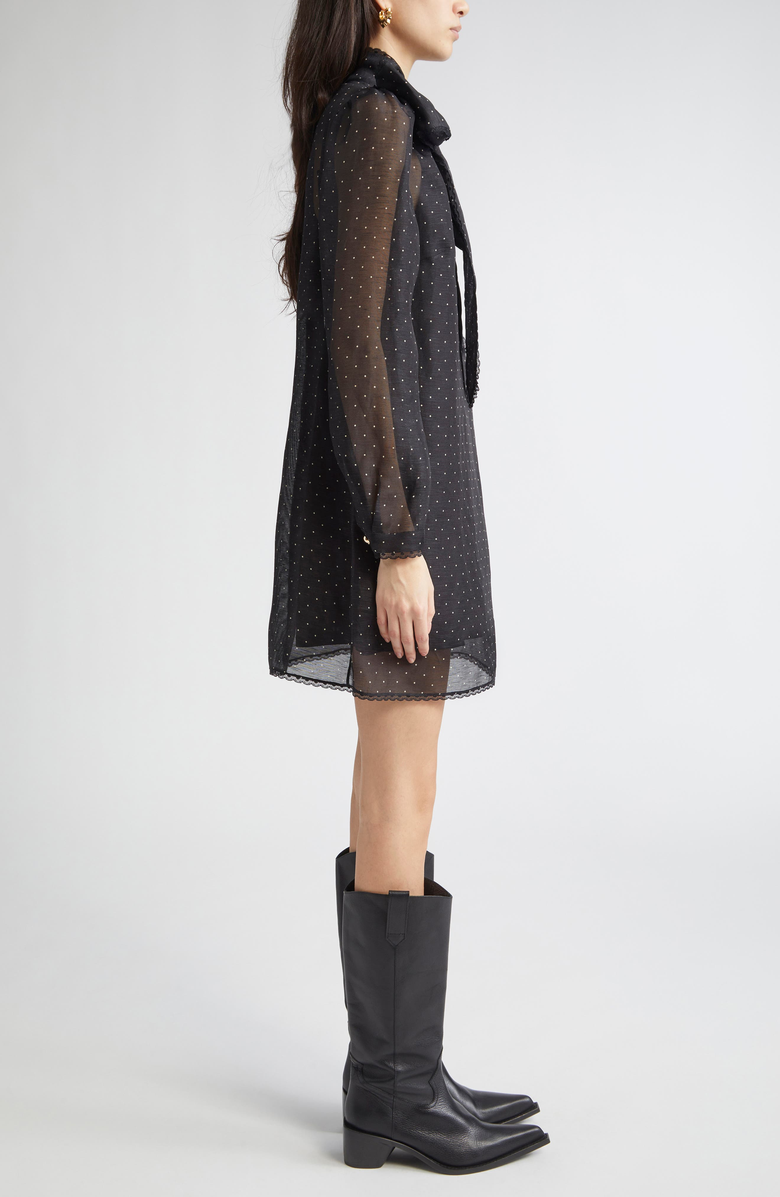 Zimmermann Dream Polka Dot Long Sleeve Pussy Bow Minidress in Black Dot at Nordstrom - 3