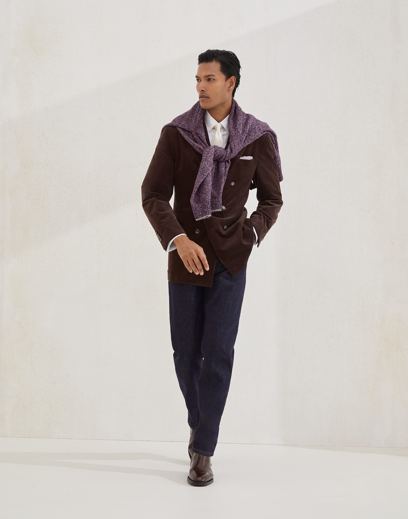 Comfort cotton and cashmere corduroy one-and-a-half breasted deconstructed blazer with patch pockets - 5