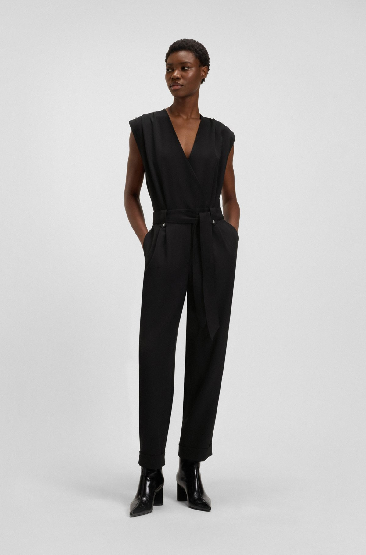 WRAP-FRONT PLEATED JUMPSUIT IN CREPE WITH PRESS-STUDS - 3