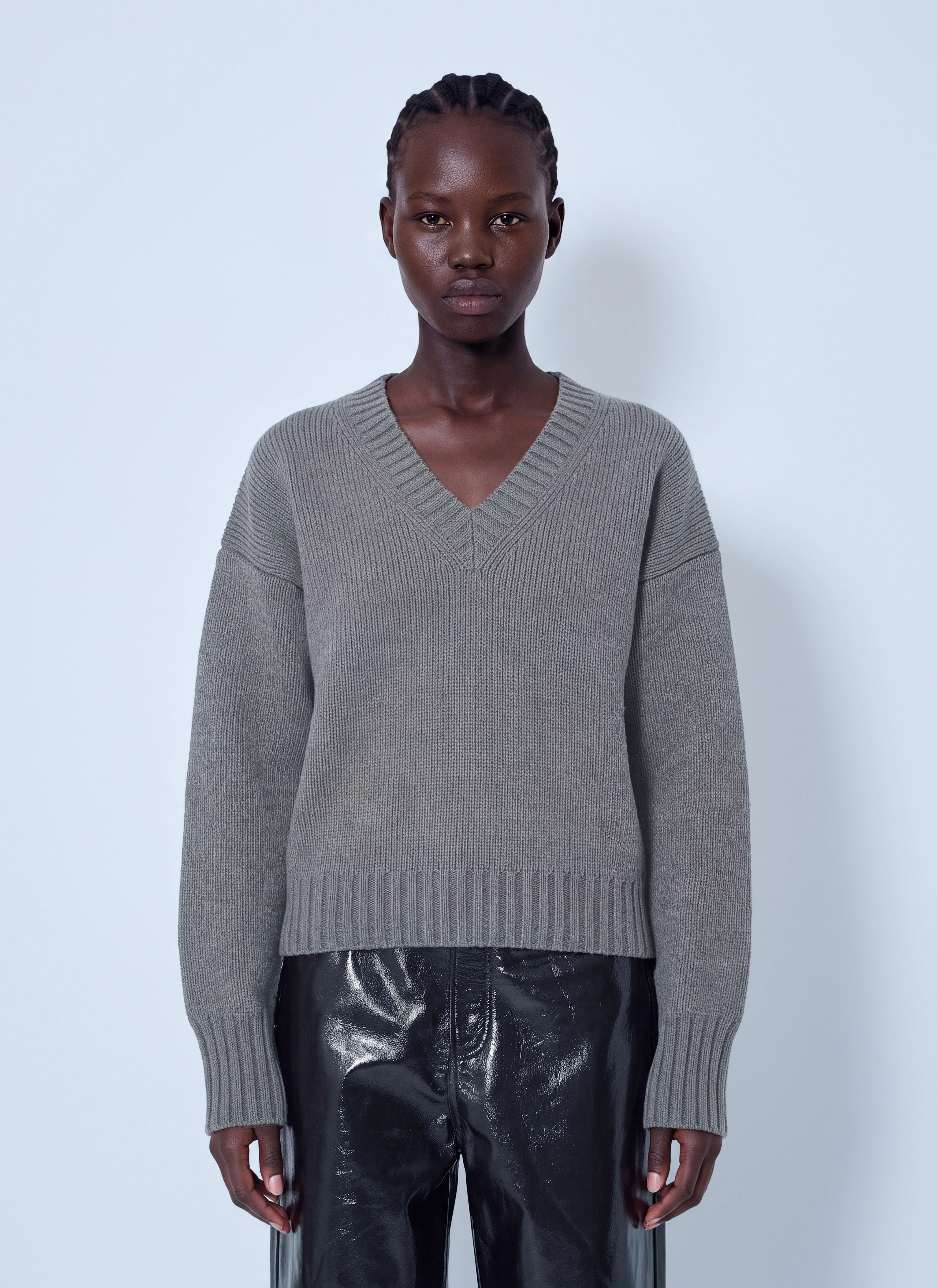 Sculptural Compact V-Neck Sweater - 1