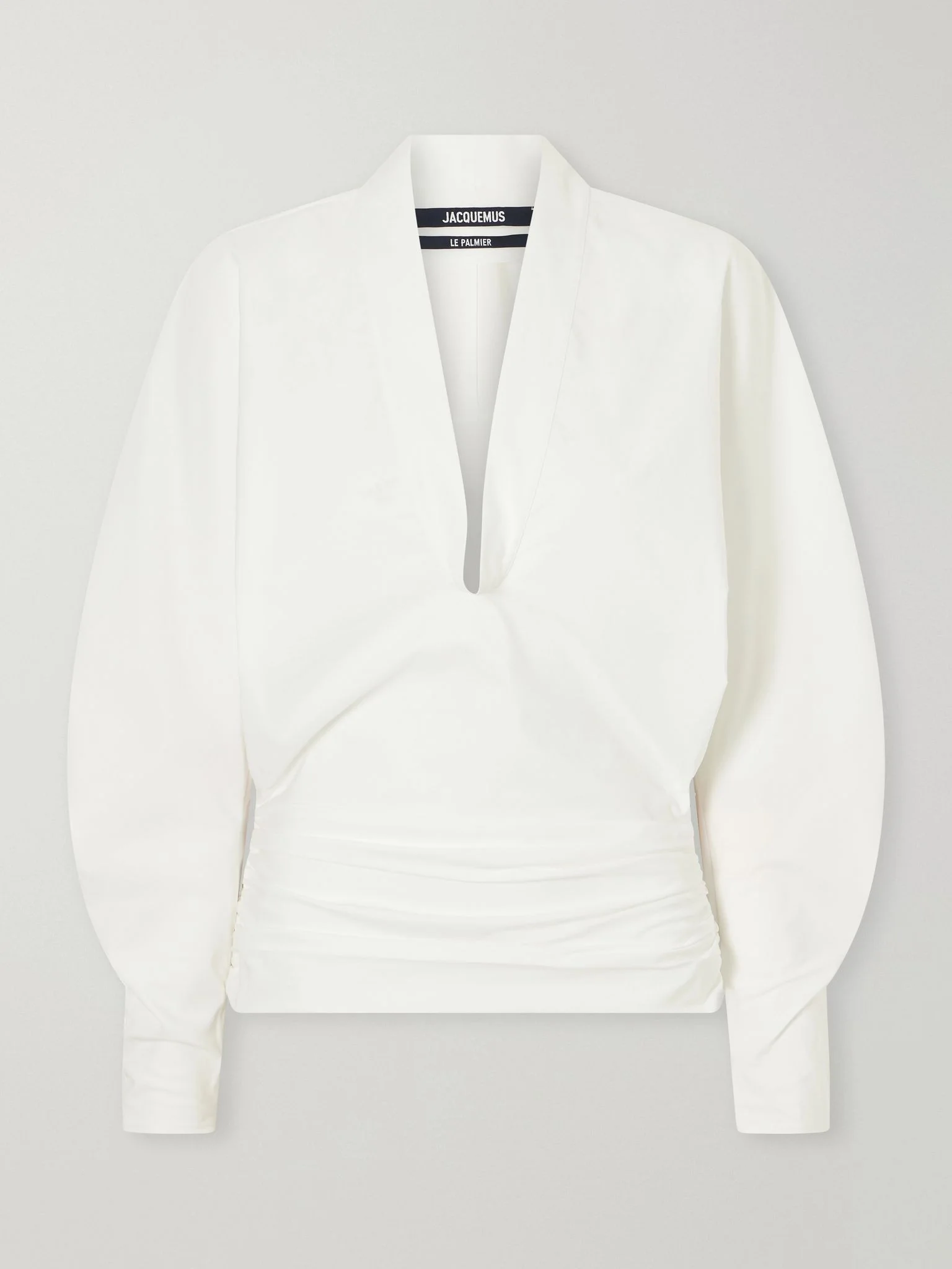 La Blouse Colombe ruched-detail cotton-poplin blouse White - 1