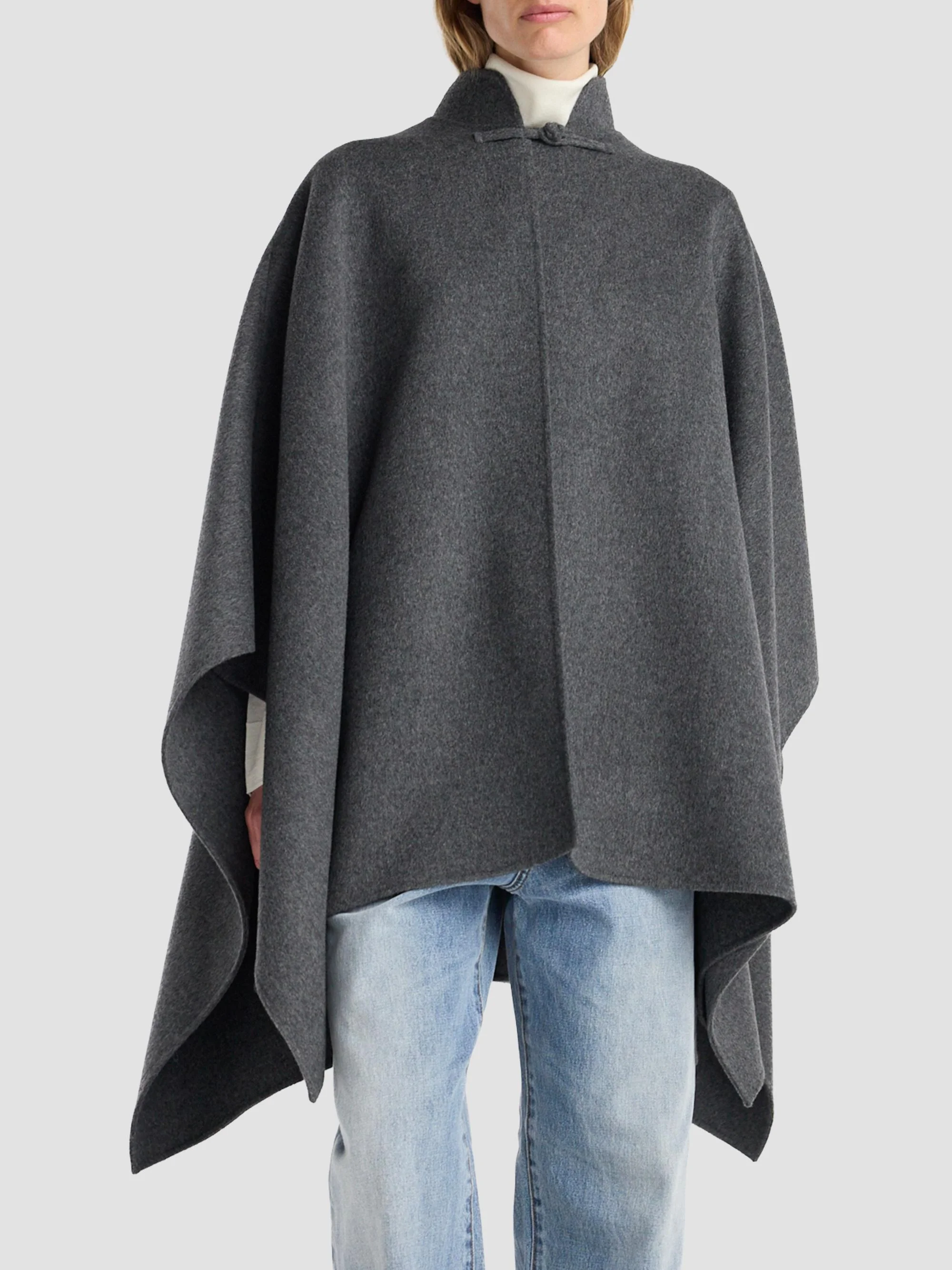 Women's Double-Faced Wool-Cashmere Poncho - Dark Grey - 1
