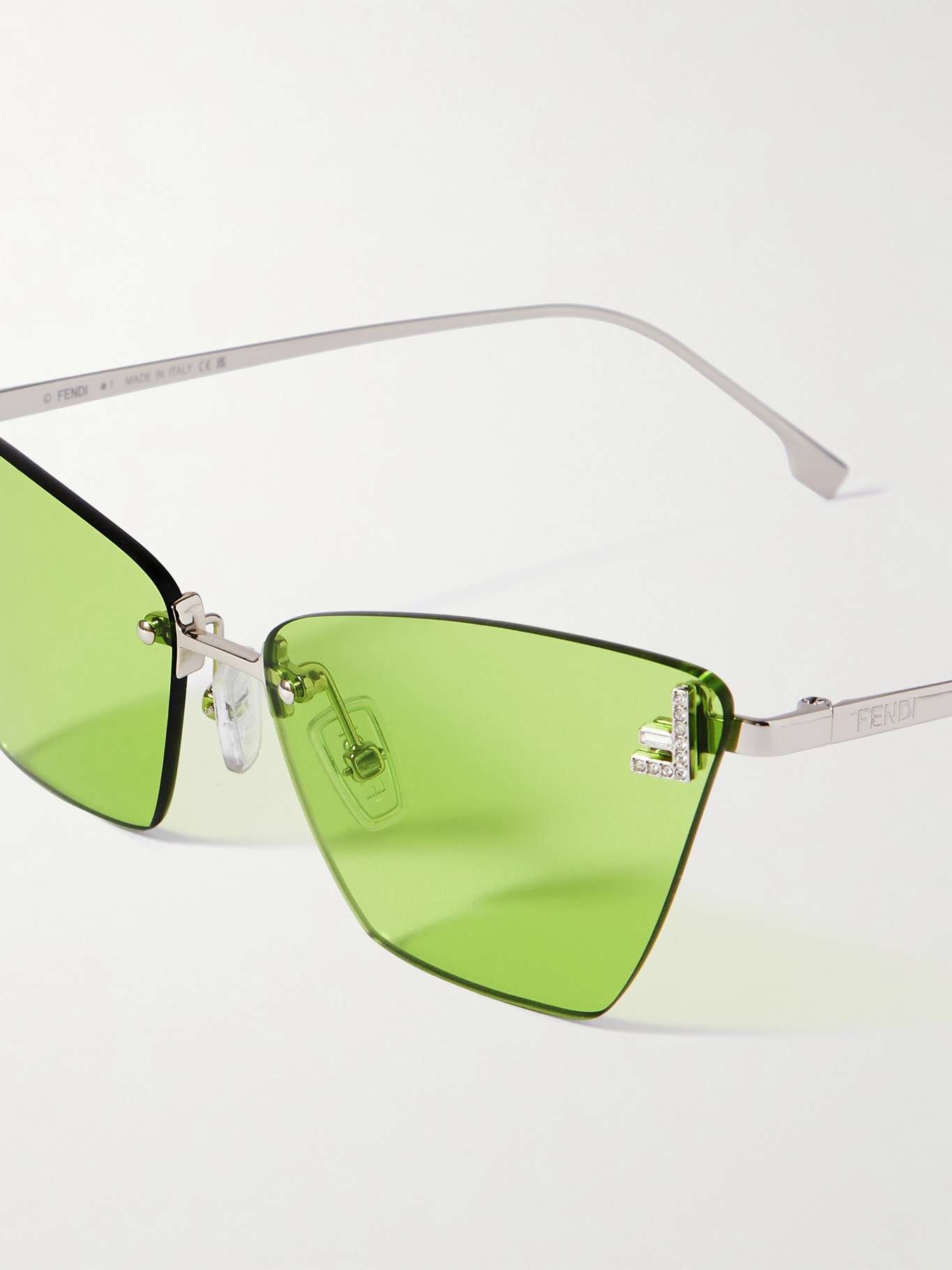 Rimless cat-eye crystal-embellished silver-tone sunglasses Green - 4
