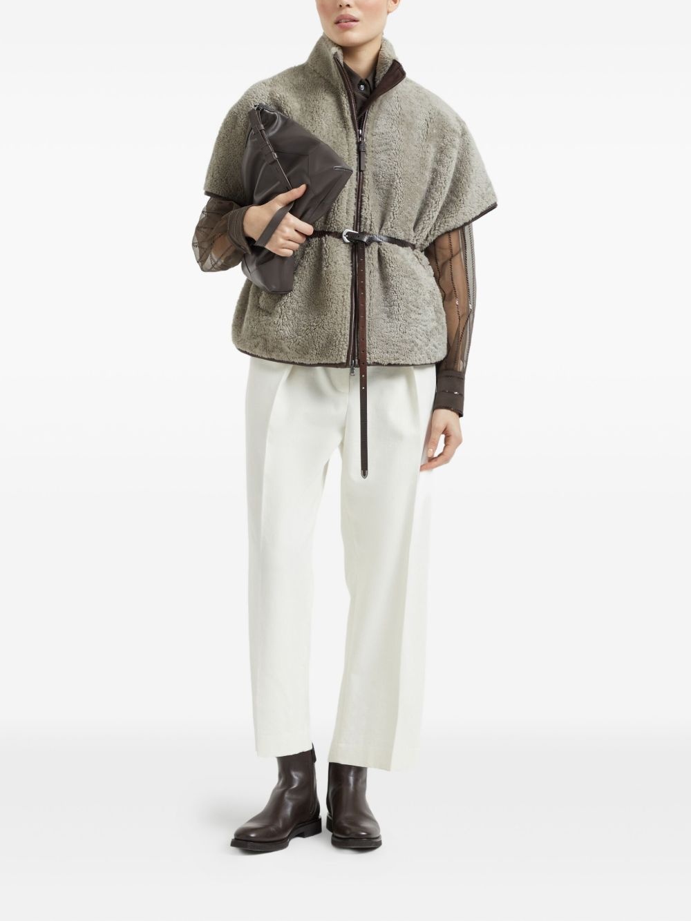 Monili chain-detail shearling jacket - 2