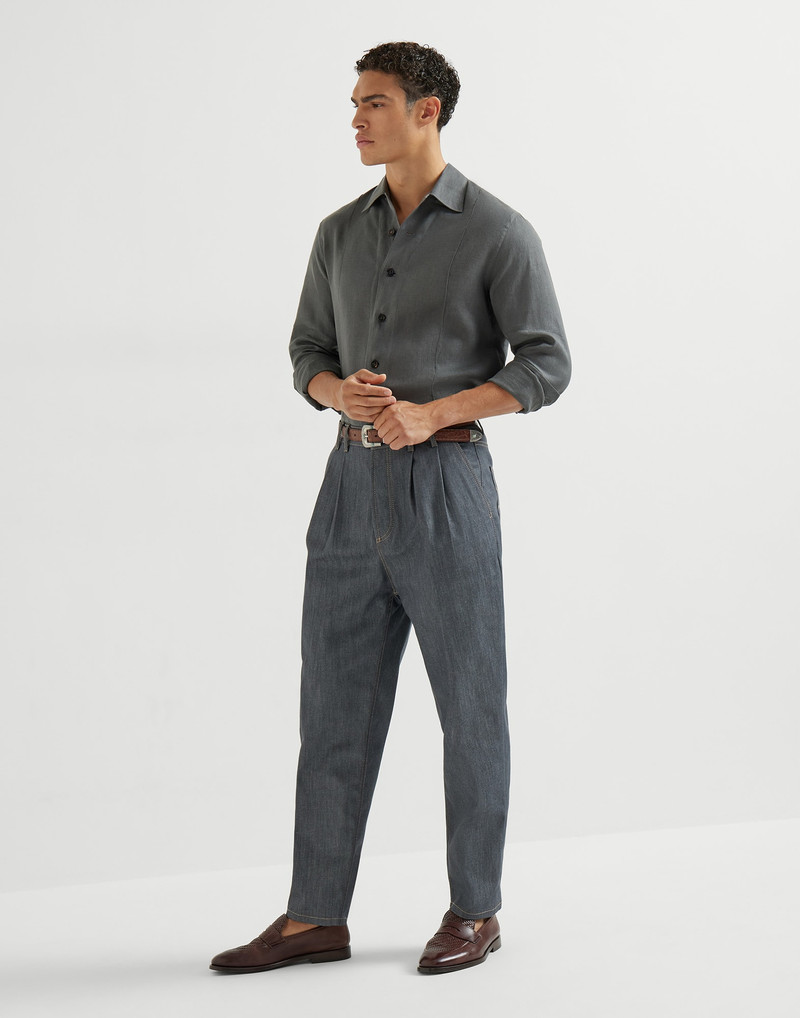 Comfort grayscale denim iconic fit five-pocket trousers with double pleats 5