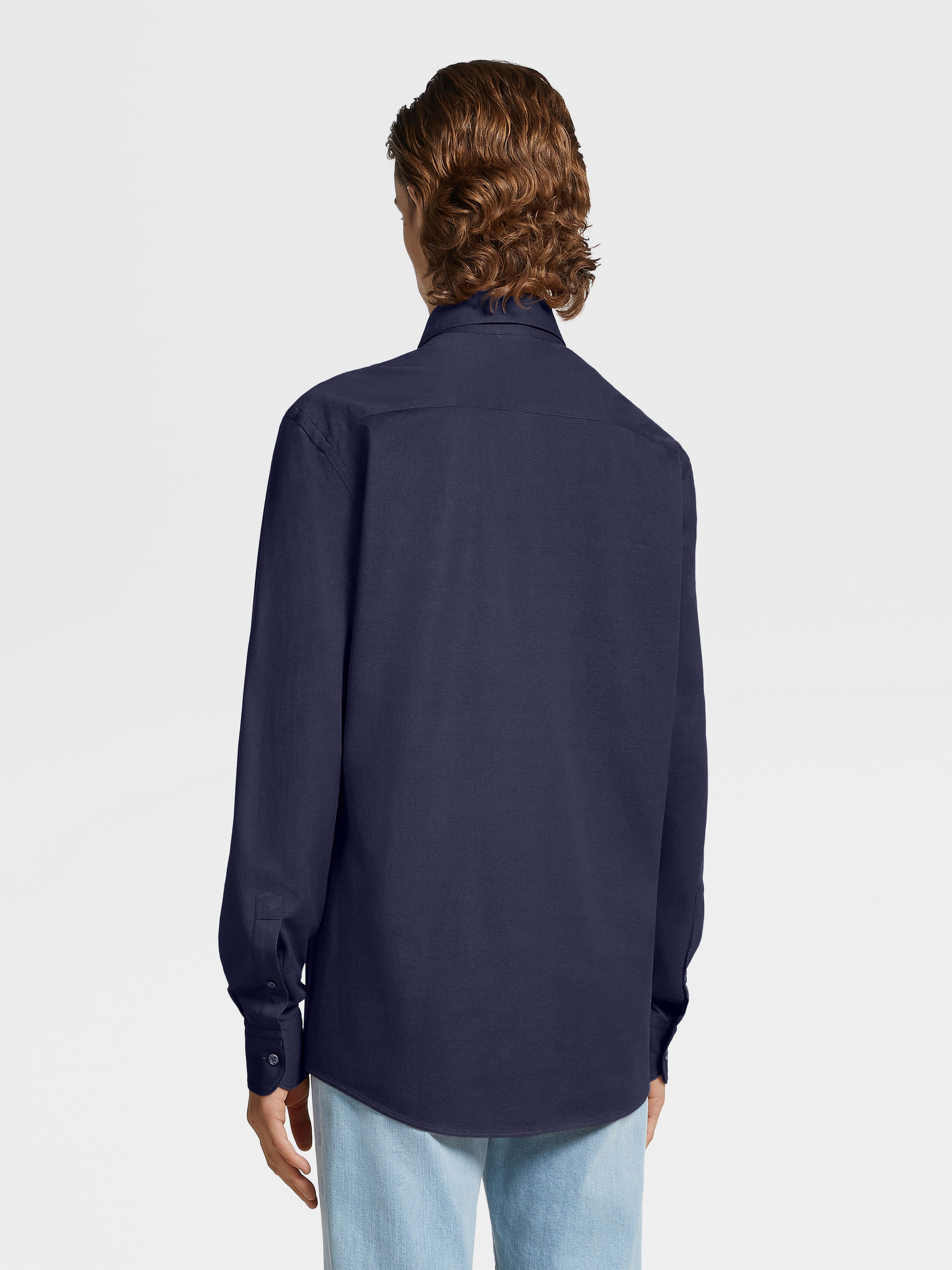 NAVY BLUE PURE COTTON JERSEY LONG-SLEEVE SHIRT - 4