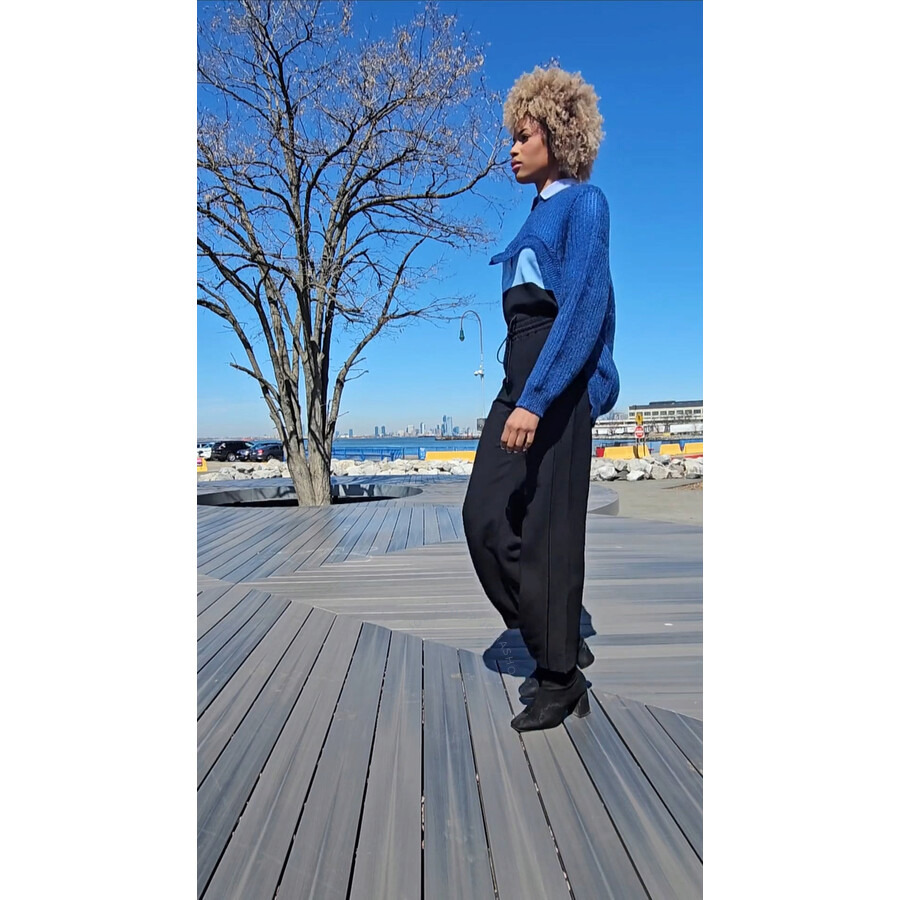 Burberry Ladies Warm Royal Blue Cut-Out Knit Technical Reconstructed Sweater - 8