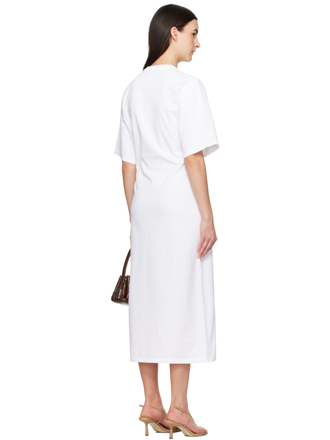 White Jersey Fitted T-shirt Maxi Dress - 3