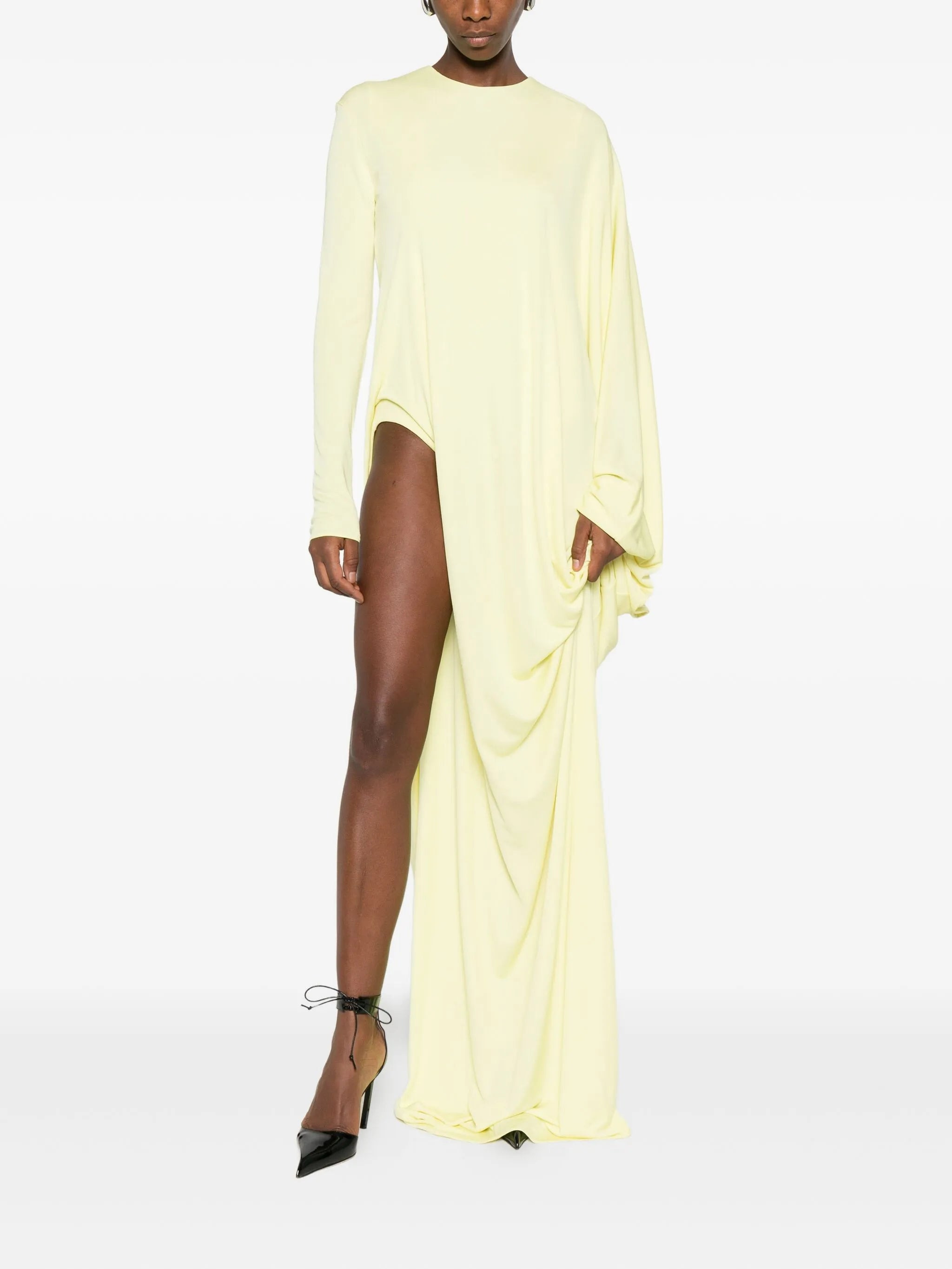 long-sleeve side-slit gown - 2