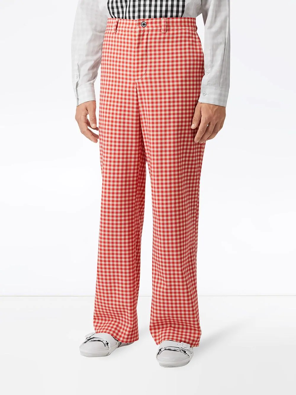 cut-out back gingham trousers - 3