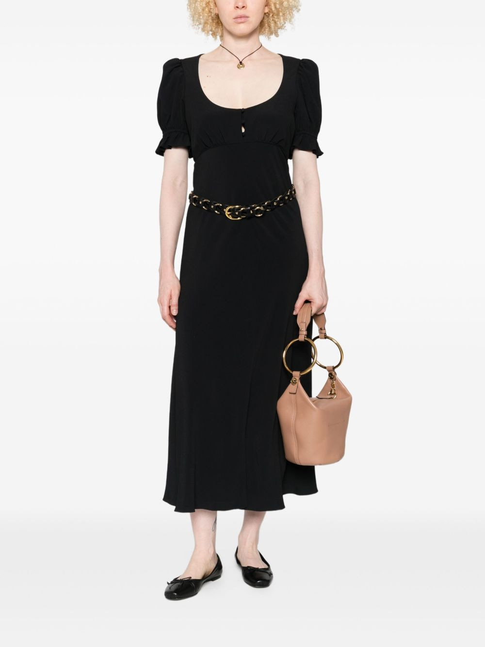 puff-sleeve button-front midi dress - 2
