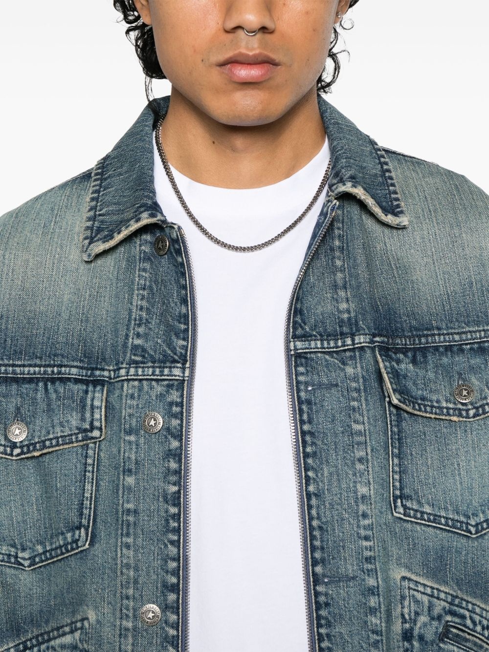 zip-up denim jacket - 5