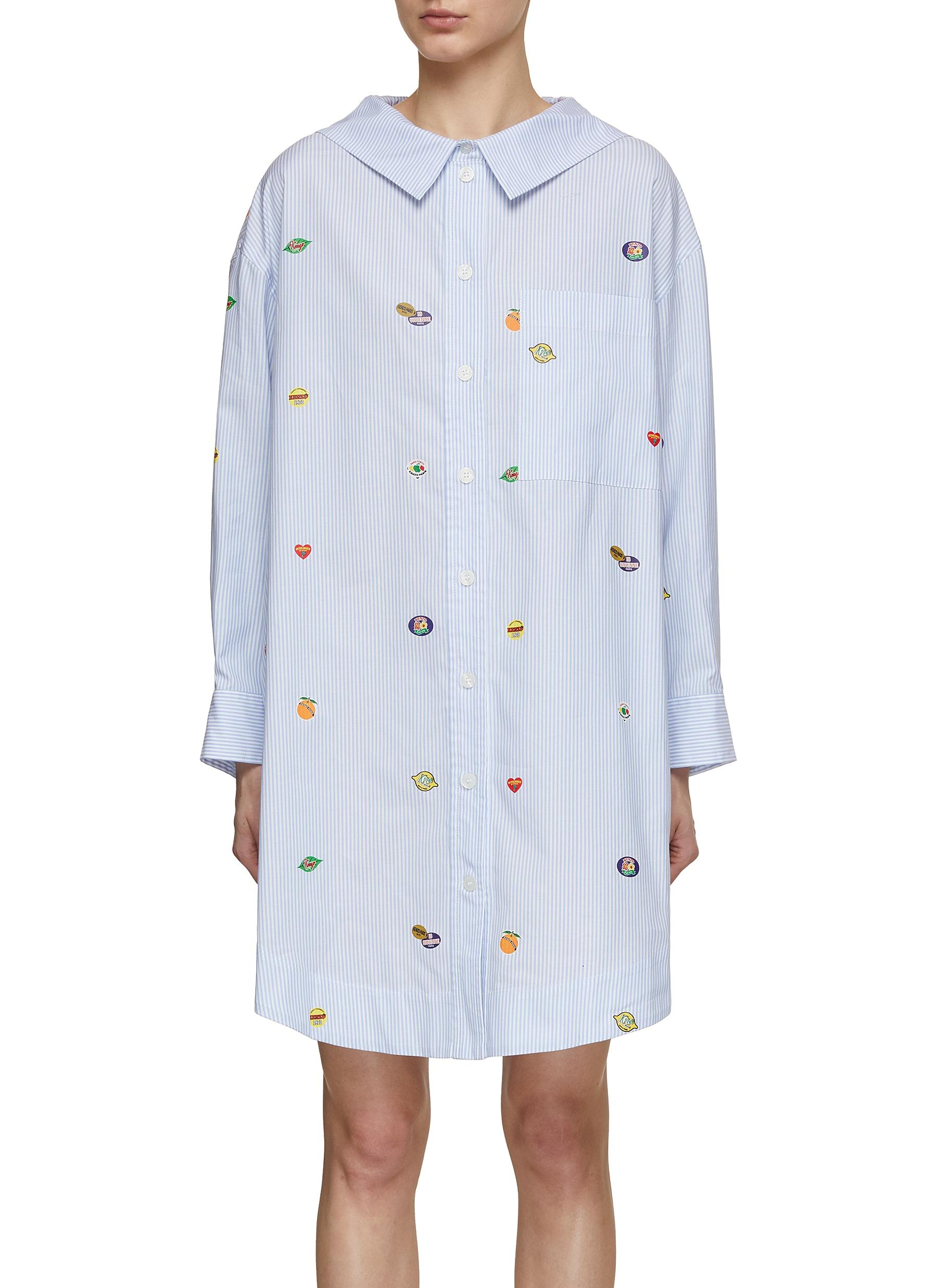 KENZO FRUIT STICKERS HOODED COTTON SHIRT DRESS