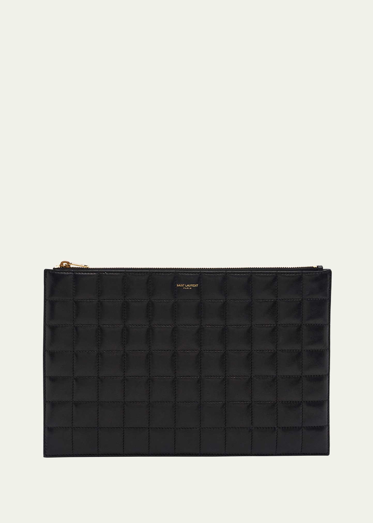 YSL Monogram Tablet Ziptop Pouch in Quilted Smooth Leather - 1