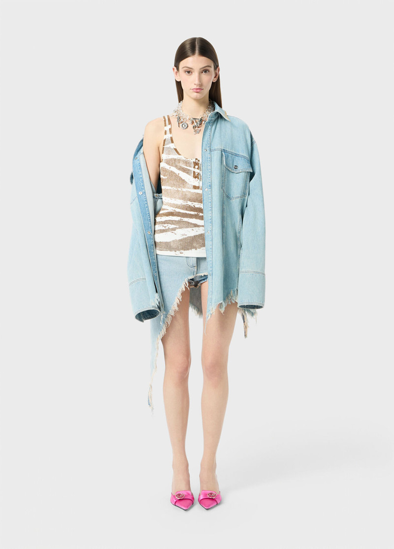 ASYMMETRICAL FRAYED DENIM TROUSER-SKIRT 5