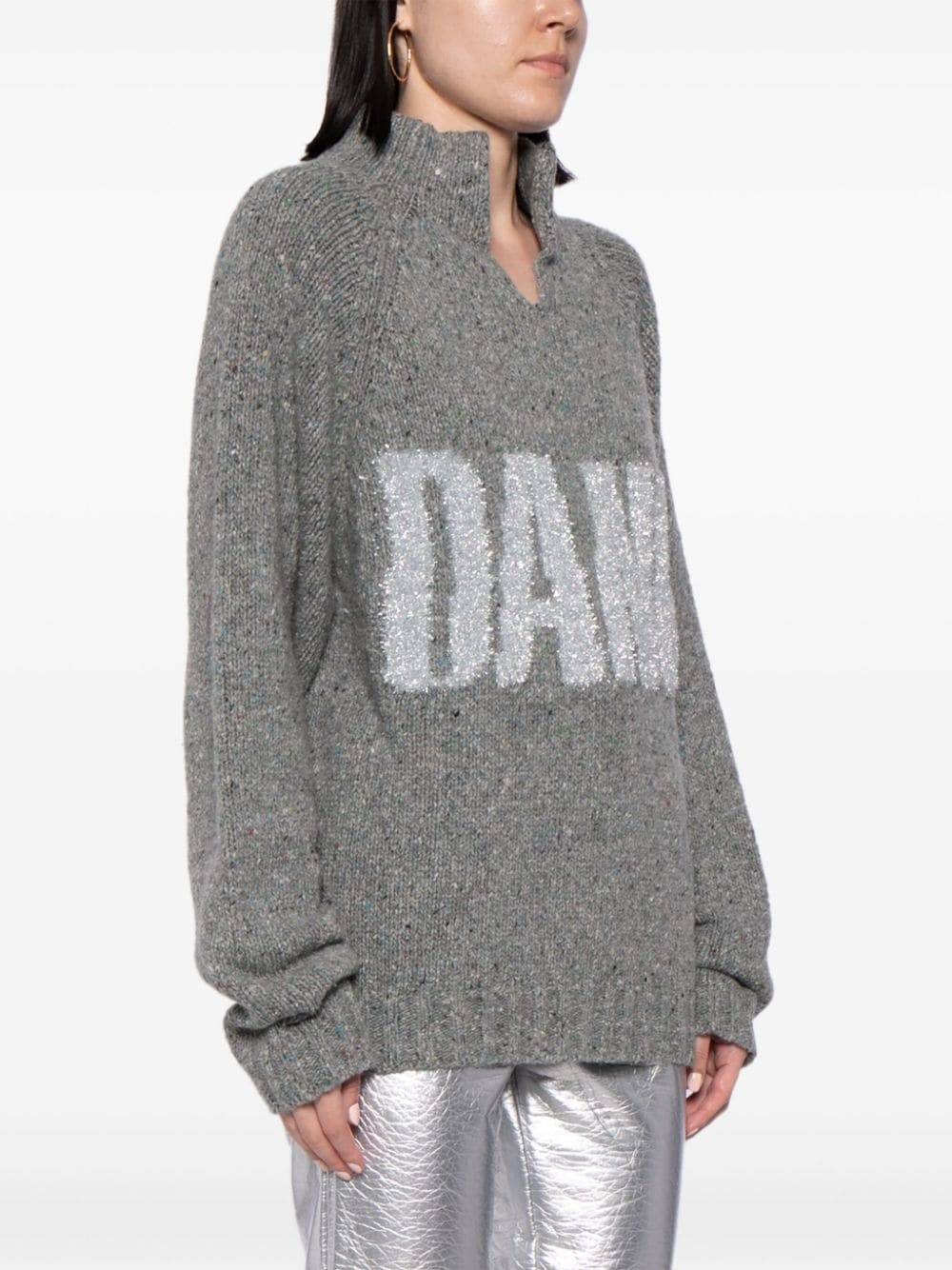 split-neck speckle-knit jumper - 5