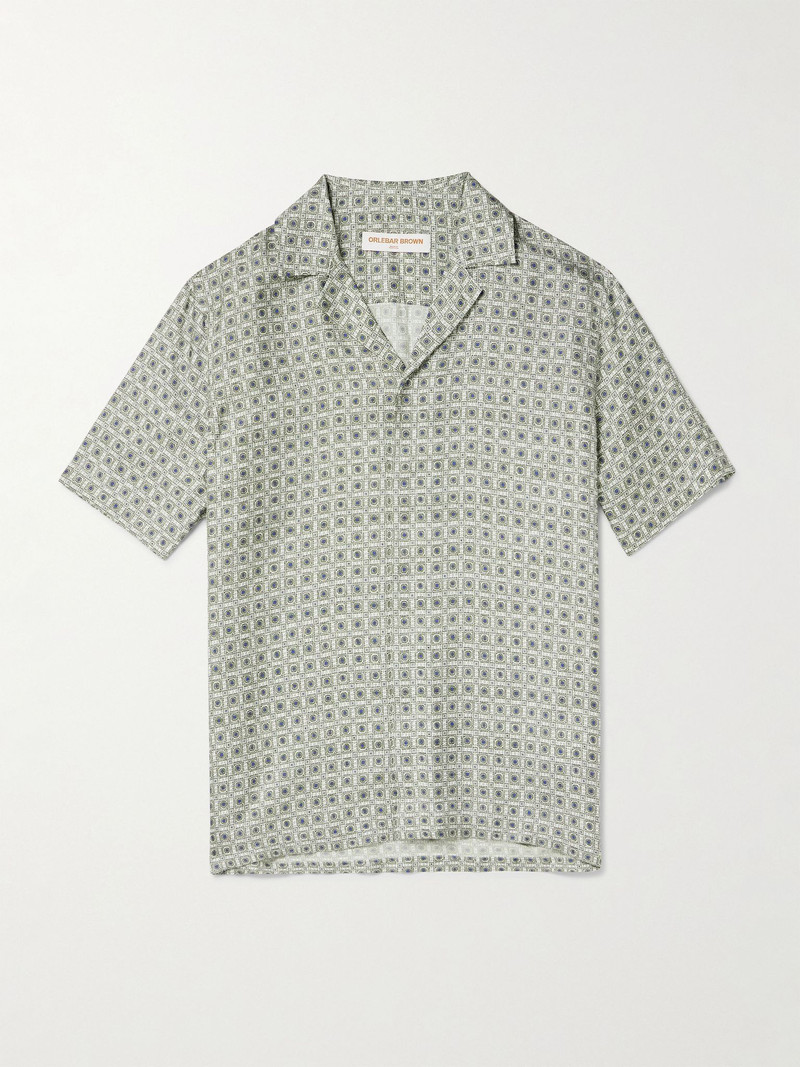 Maitan Camp-Collar Printed Silk-Satin Shirt Gray 1