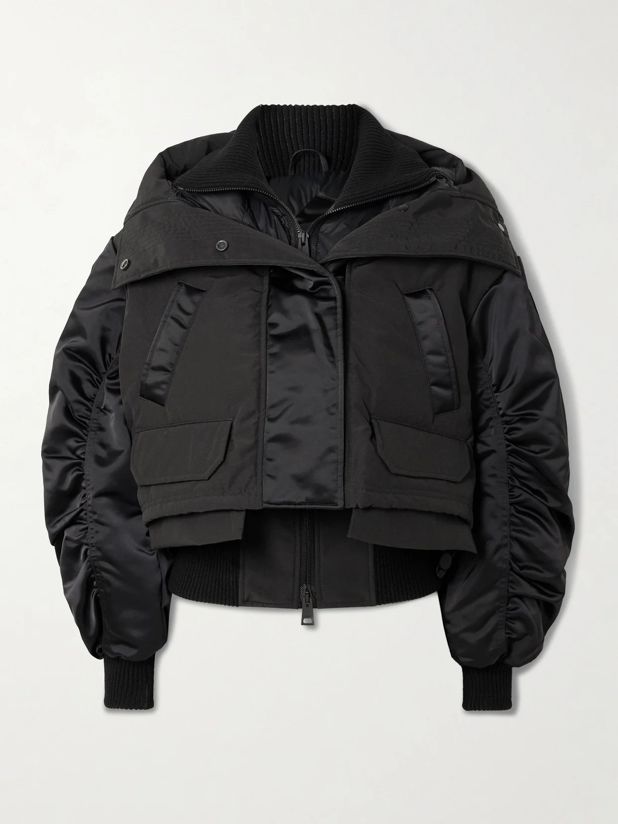 Claremont Oversized Cropped Layered Satin And Shell Bomber Jacket - 1