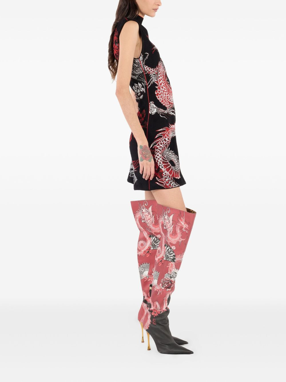 dragon floral print mini dress - 3