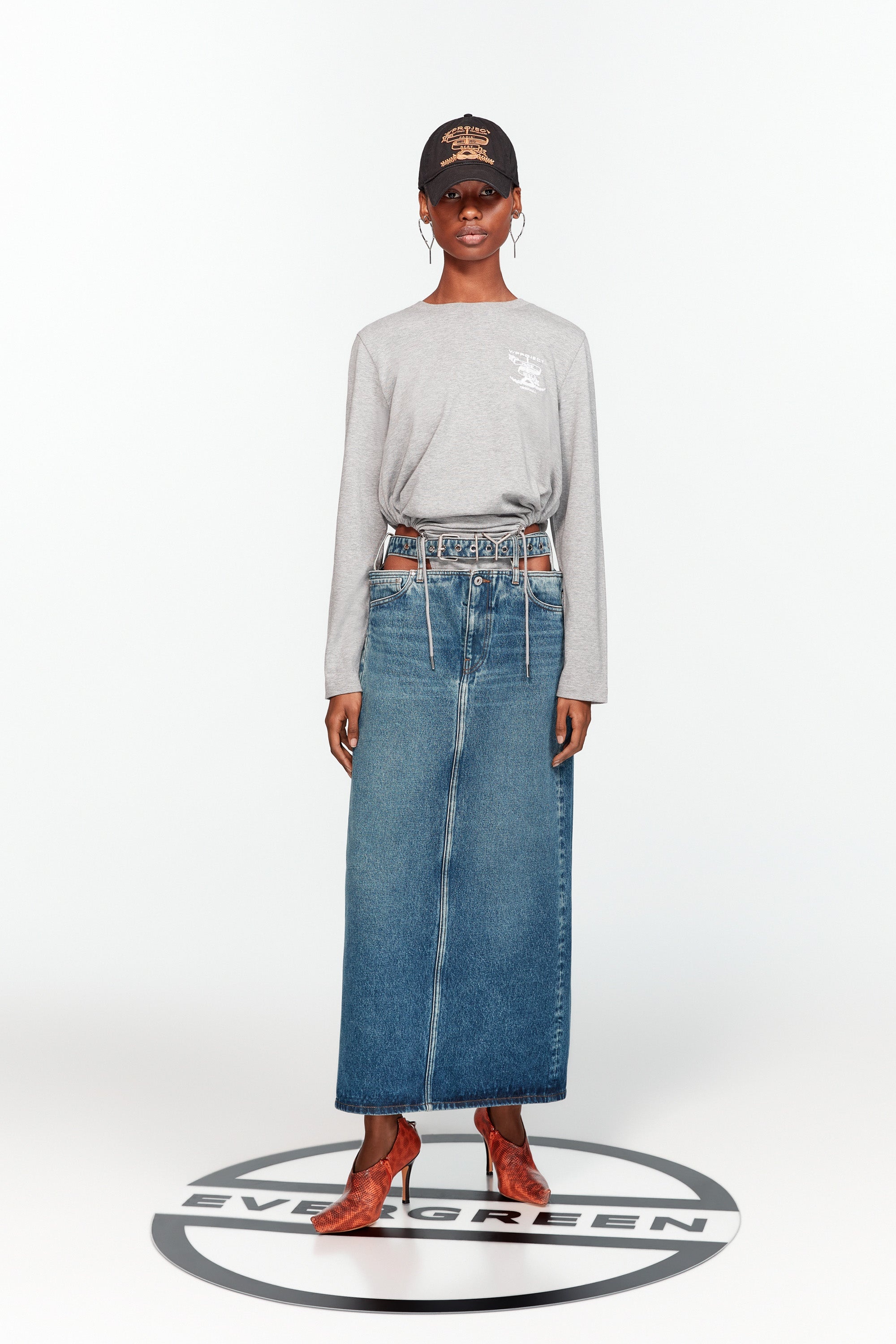 Evergreen Y Belt Denim Midi Skirt - 2