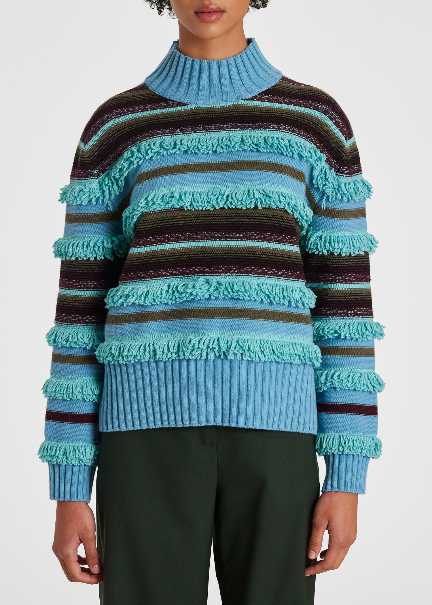 Stripe Fringe Trim Wool-Blend Sweater - 3