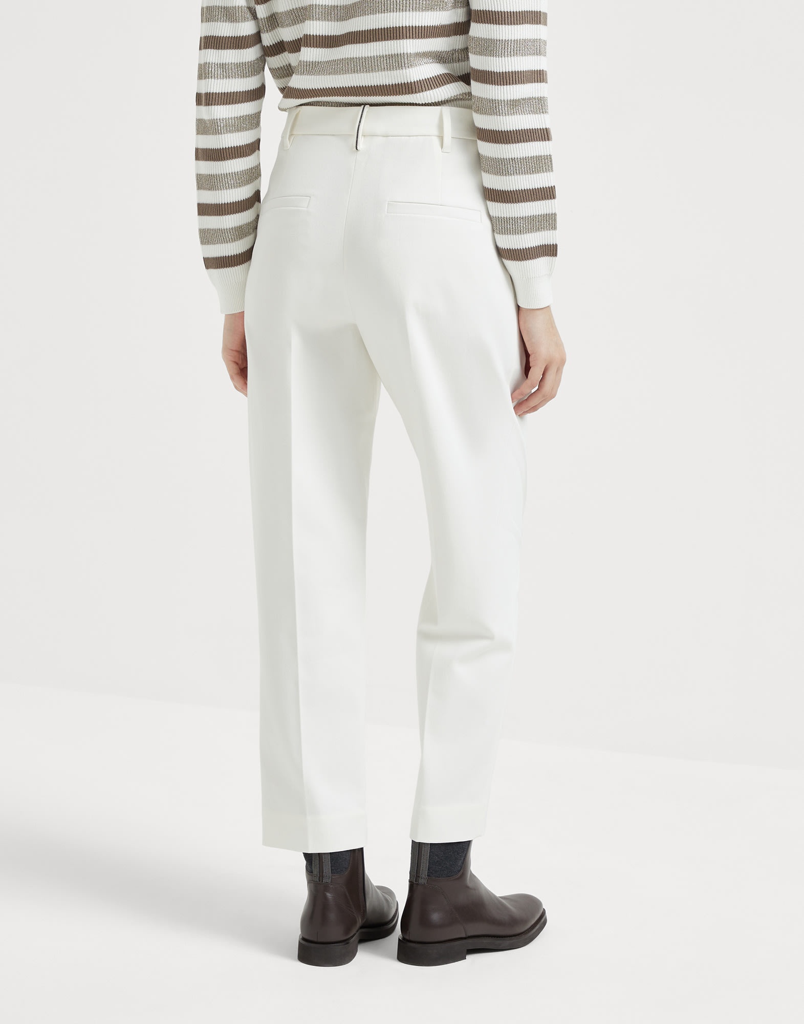 Stretch cotton cover slouchy trousers with monili - 2