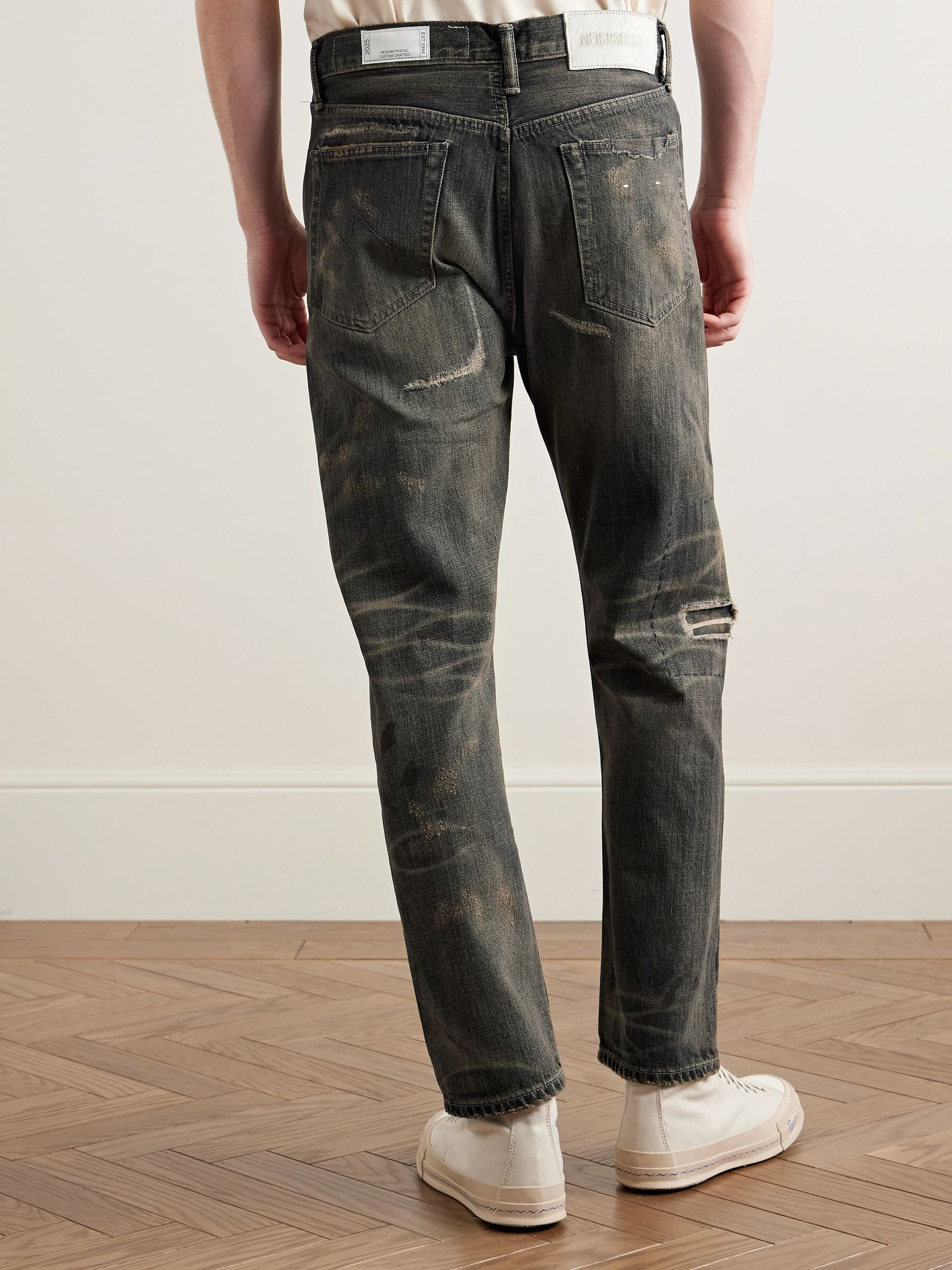 Savage Slim-Fit Straight-Leg Distressed Selvedge Jeans Black - 4