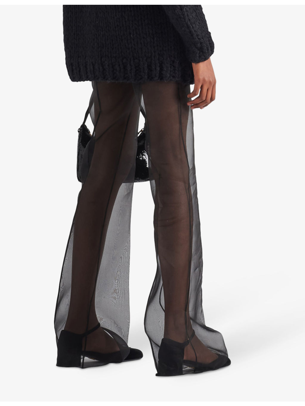 Organza semi-sheer flared-leg high-rise silk trousers - 4