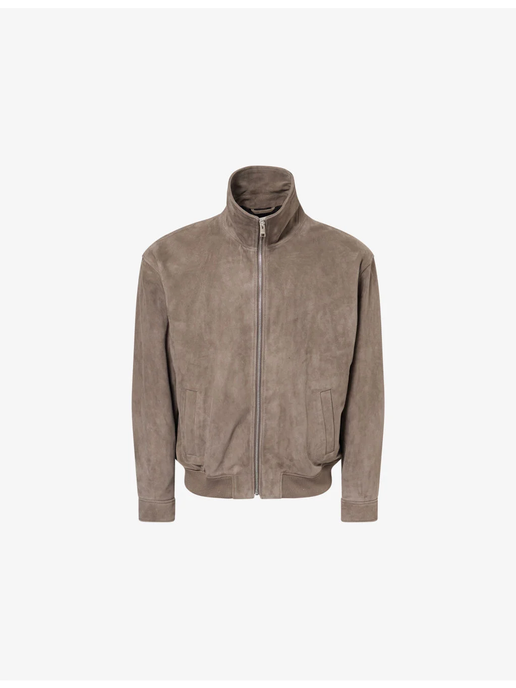 Long-Sleeve Suede Bomber Jacket - 1