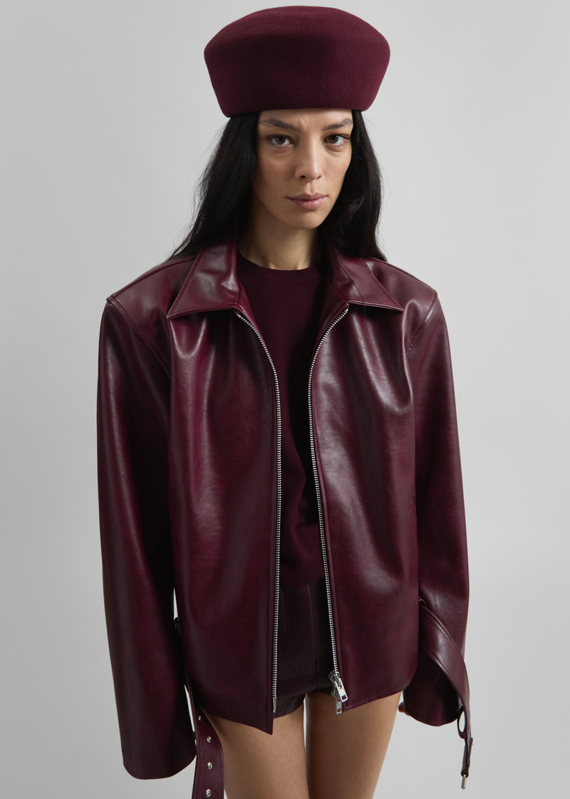 Norbury Faux Leather Jacket - Burgundy 10