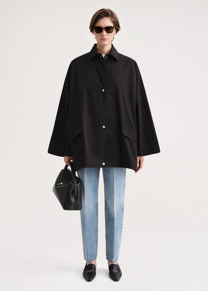 Washed cotton overshirt jacket black - 2