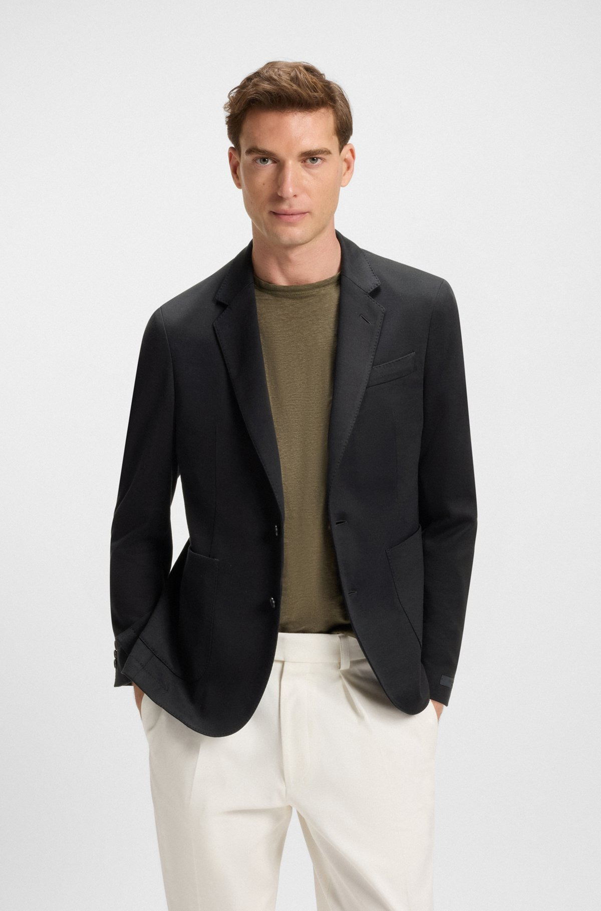 BECKHAM X BOSS BLAZER IN A MELANGE COTTON BLEND - 3