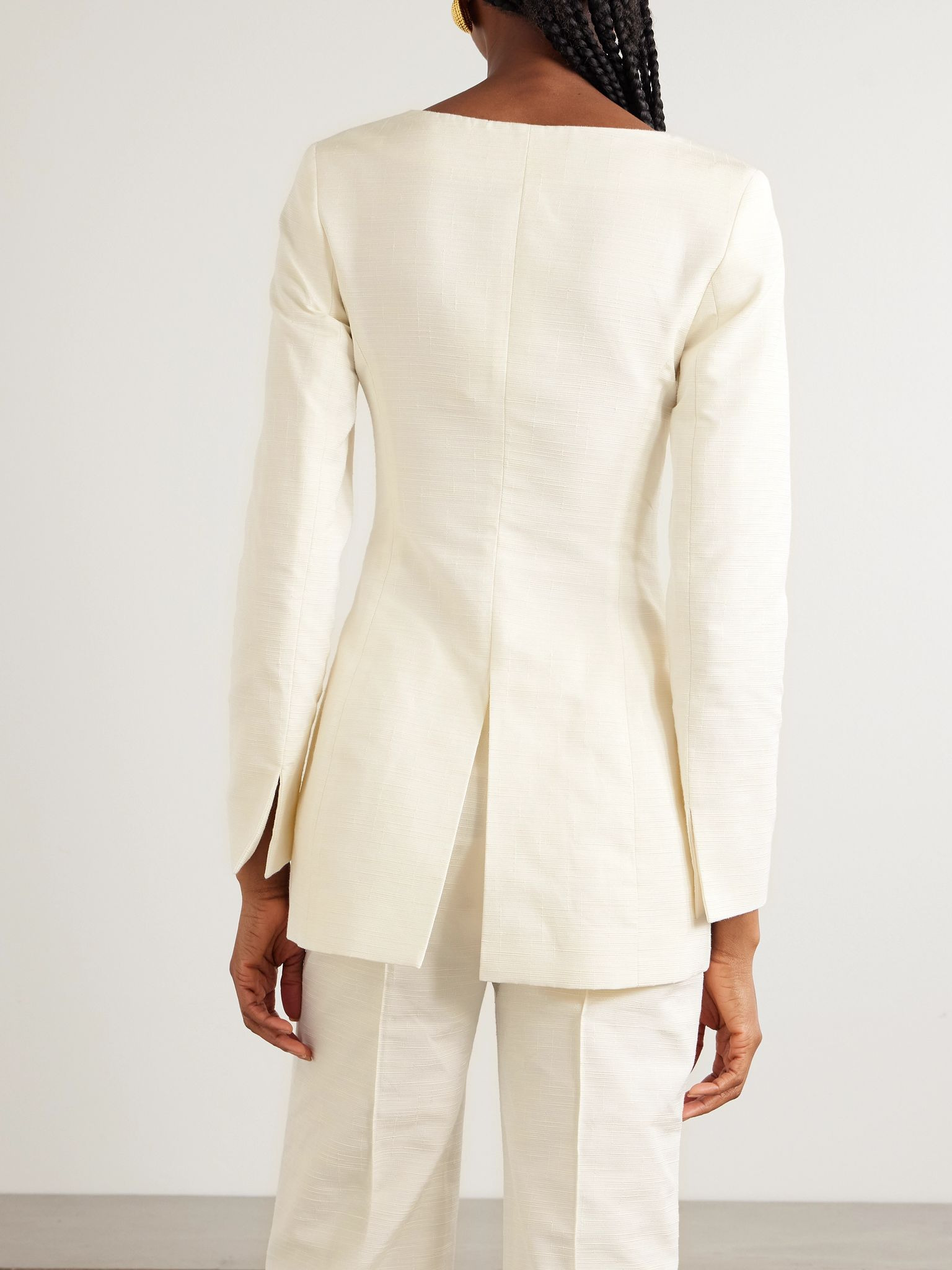 Claude embellished cotton-blend faille jacket Ecru - 3