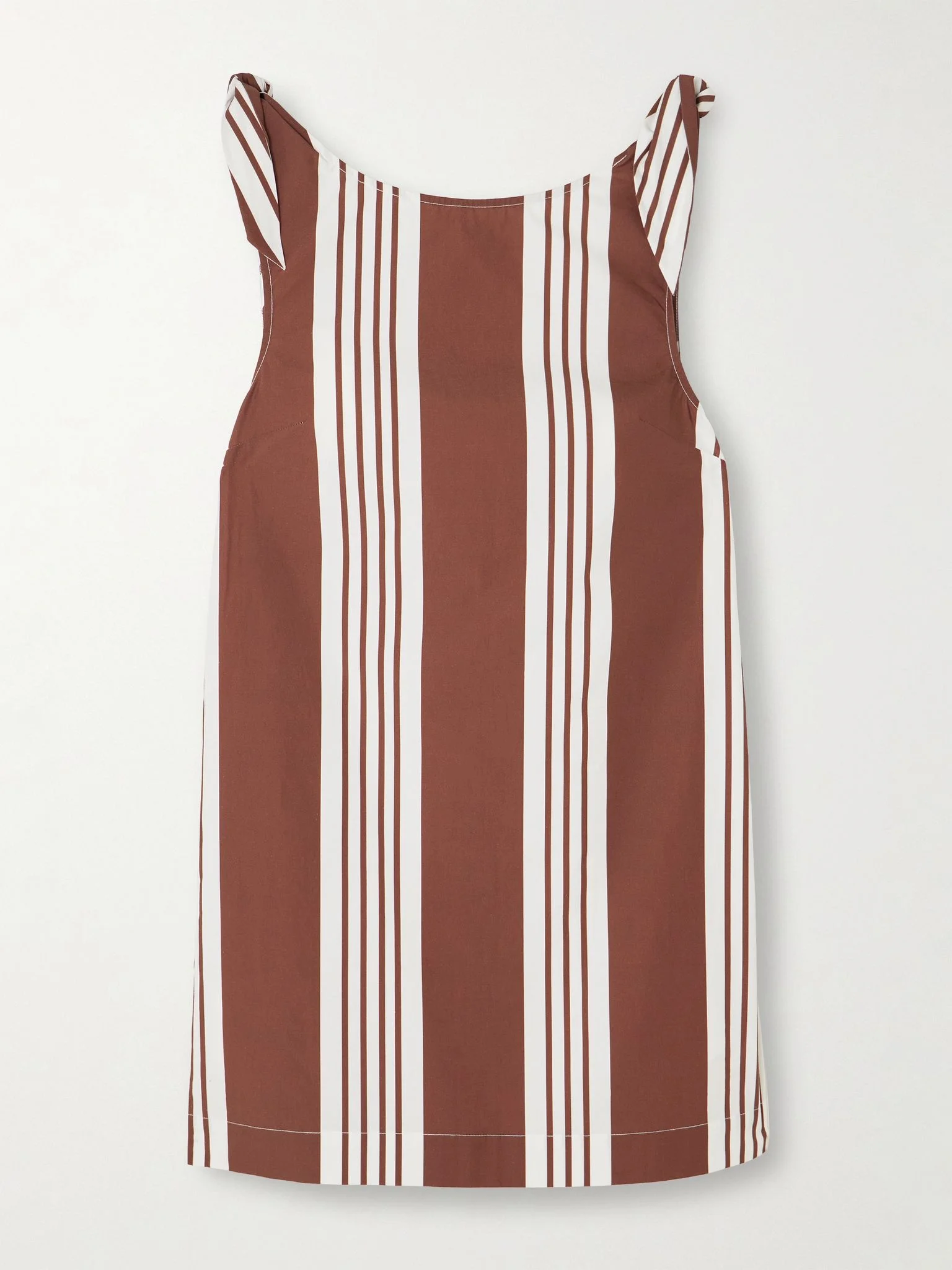 Rosie tie-detailed striped cotton mini dress Brown - 1
