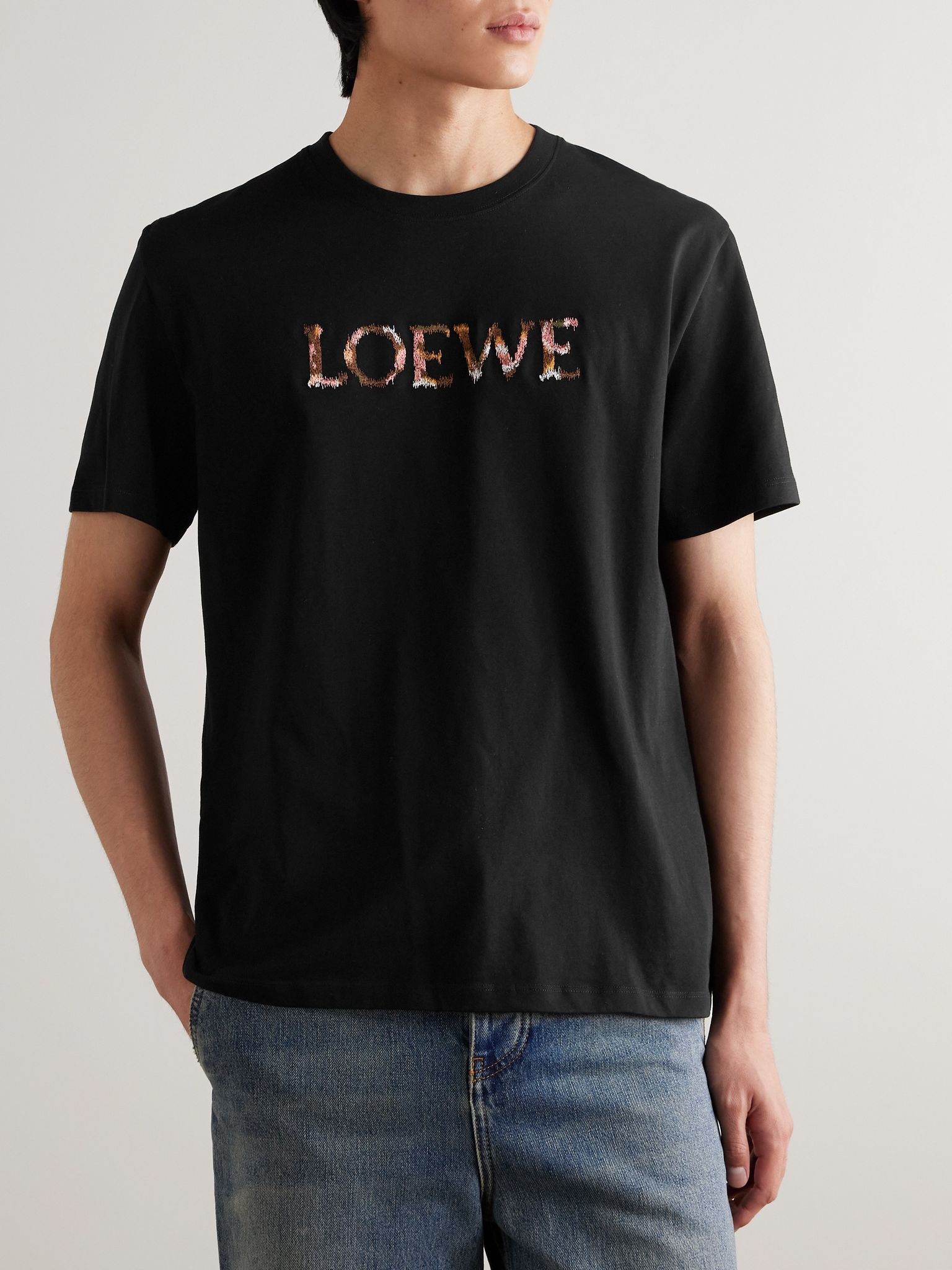 Logo-Embroidered Cotton-Jersey T-Shirt Black - 3