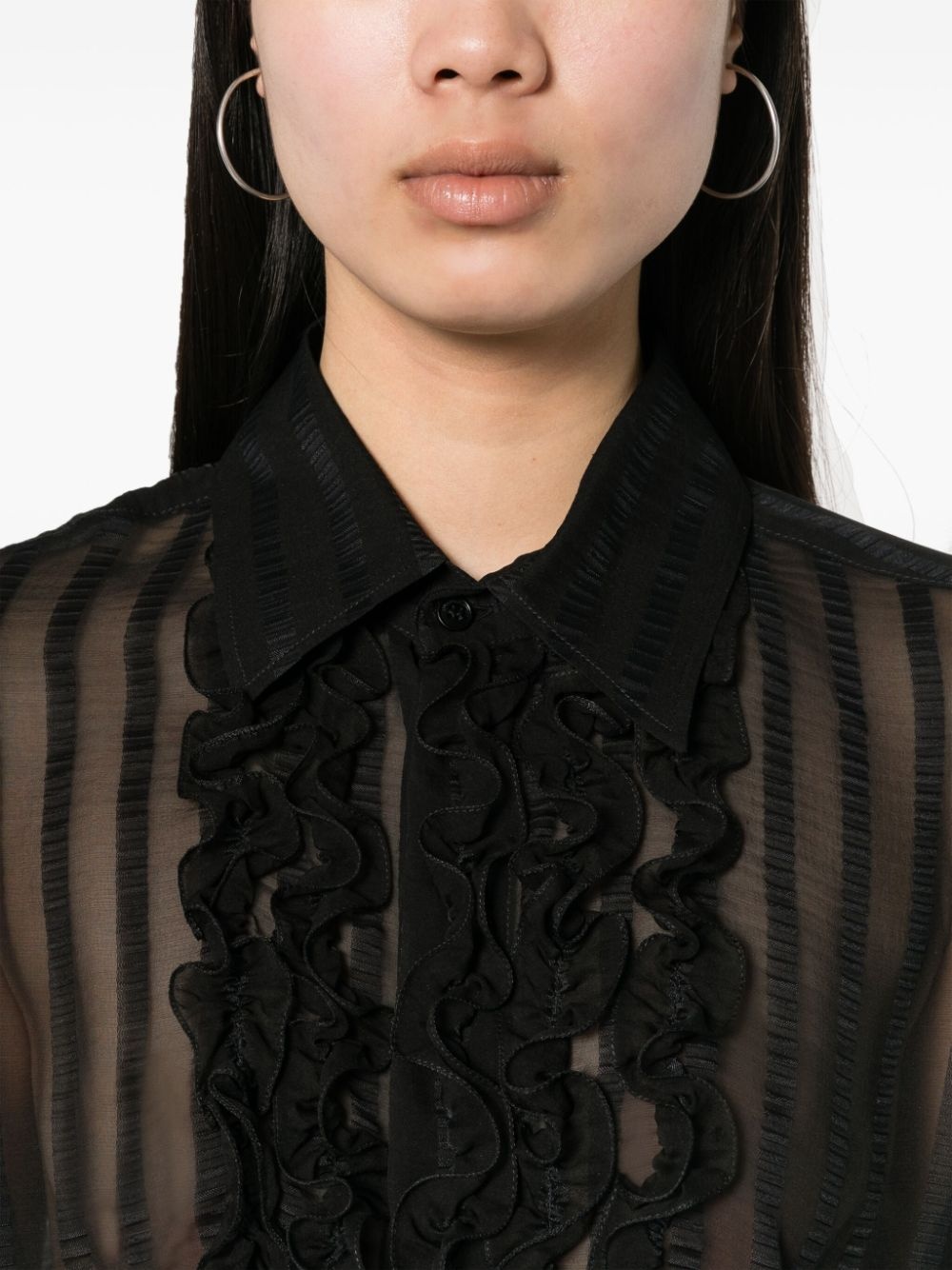 sheer seersucker ruffled blouse - 5