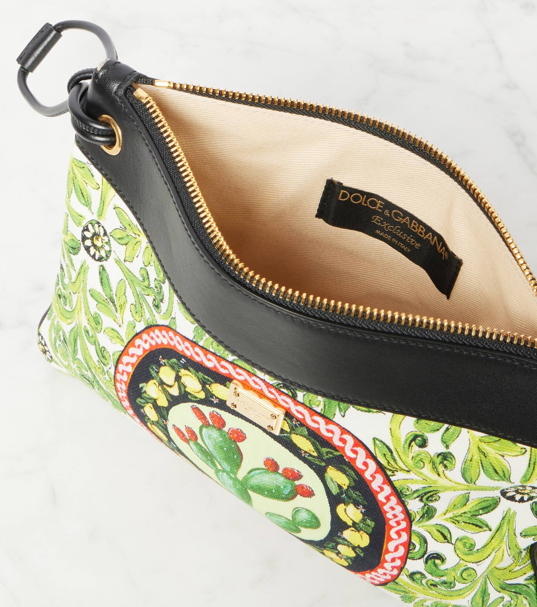 Printed leather-trimmed canvas clutch - 3