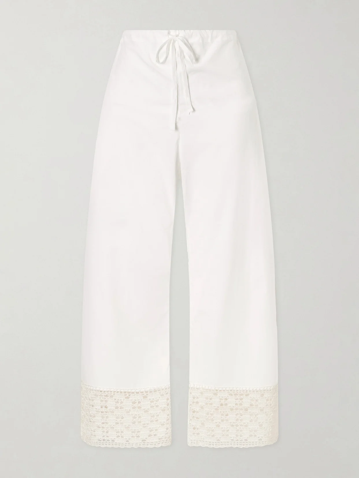 Heriloom Lace-trimmed Cotton-poplin Wide-leg Pants - 1